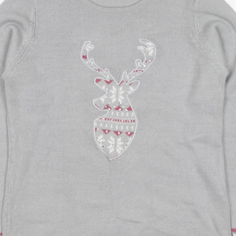 Isle Essentials Women Grey Size 10 Christmas Reindeer Fair Isle Jumper