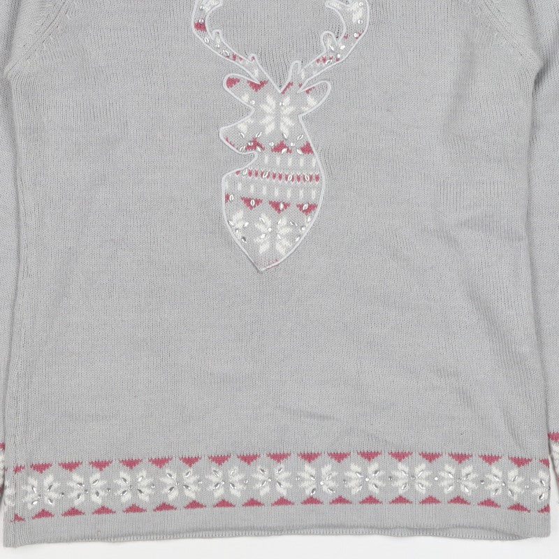 Isle Essentials Women Grey Size 10 Christmas Reindeer Fair Isle Jumper