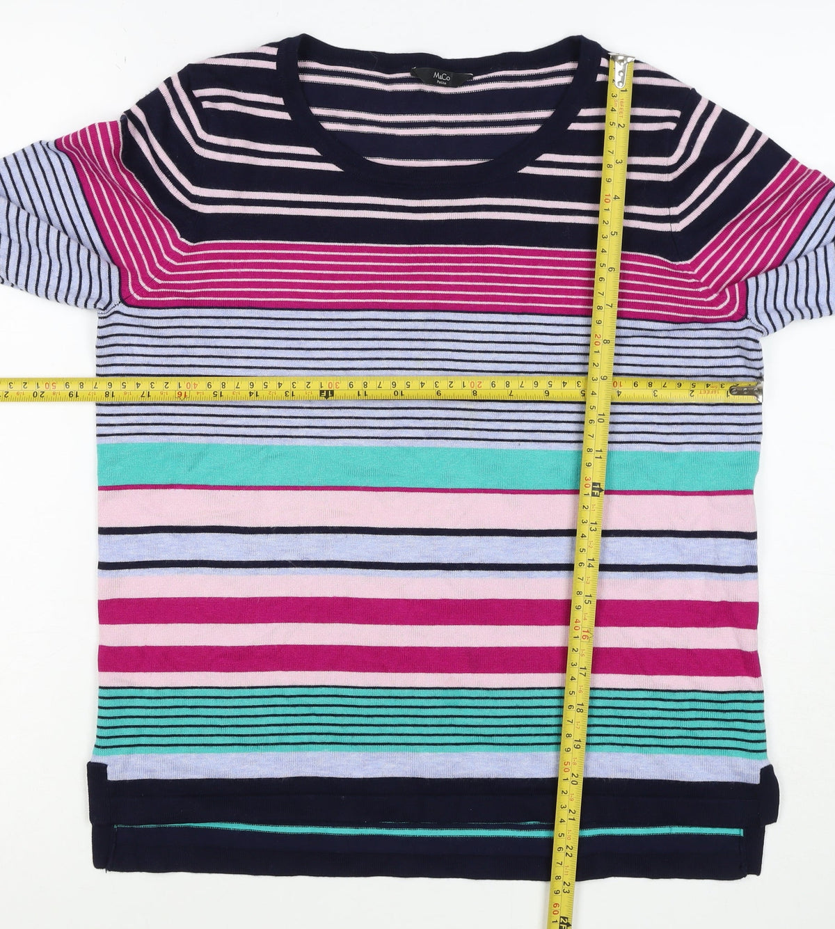 M&Co Women’s Multicoloured Striped Viscose Knit Pullover Jumper UK 14 Petite