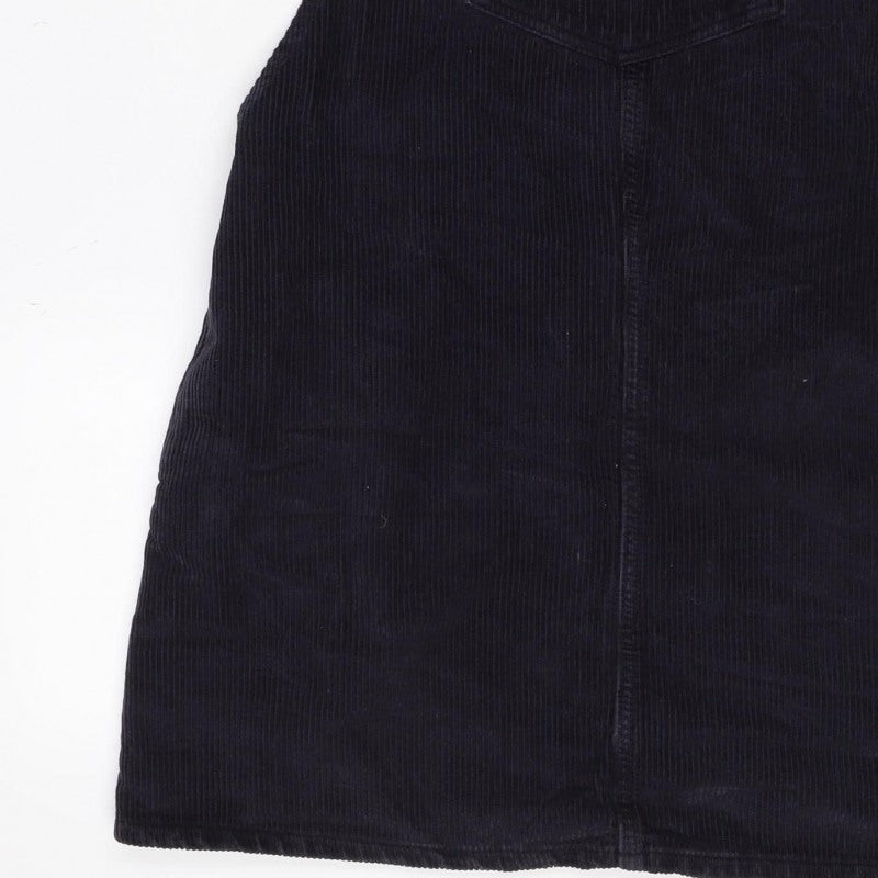 Topshop Women Black UK 12 Corduroy Pinafore A-Line Dress Pockets