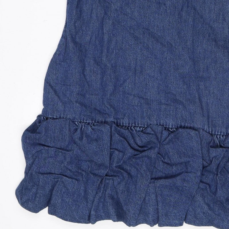 ASOS DESIGN Women Blue UK 16 Denim Bodycon Mini Ruffle Backless Dress