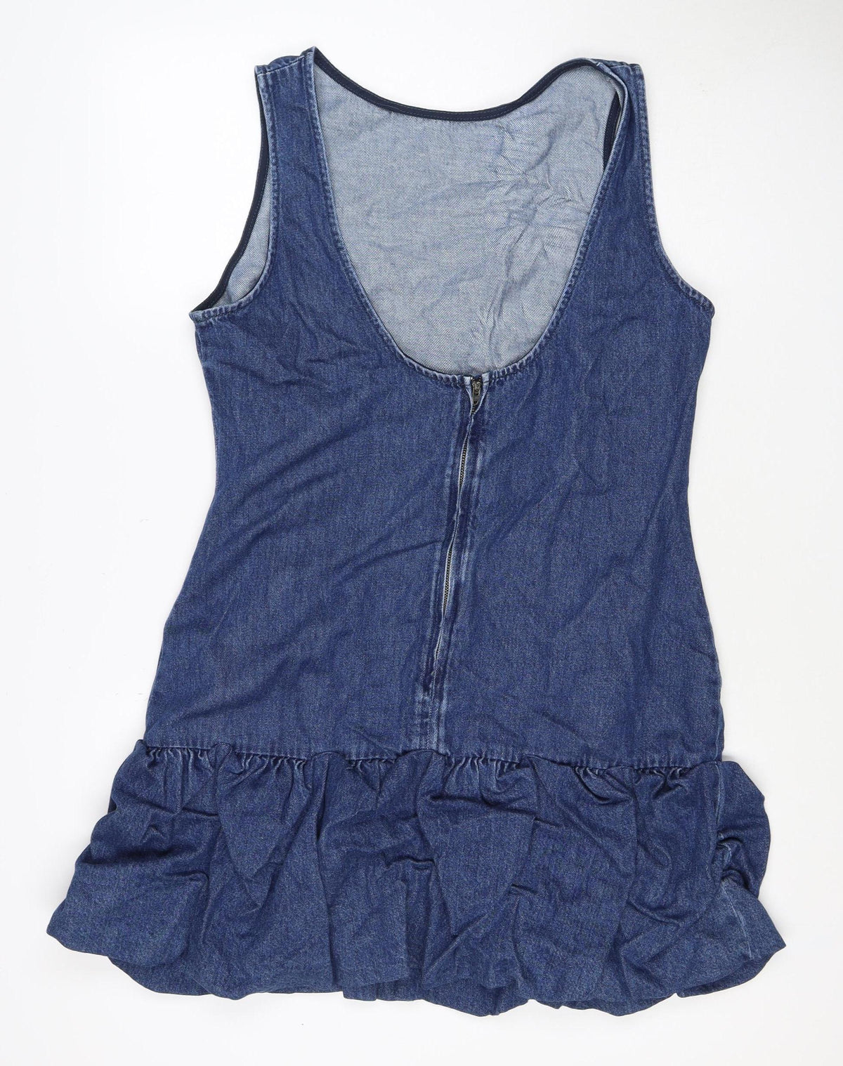 ASOS DESIGN Women Blue UK 16 Denim Bodycon Mini Ruffle Backless Dress