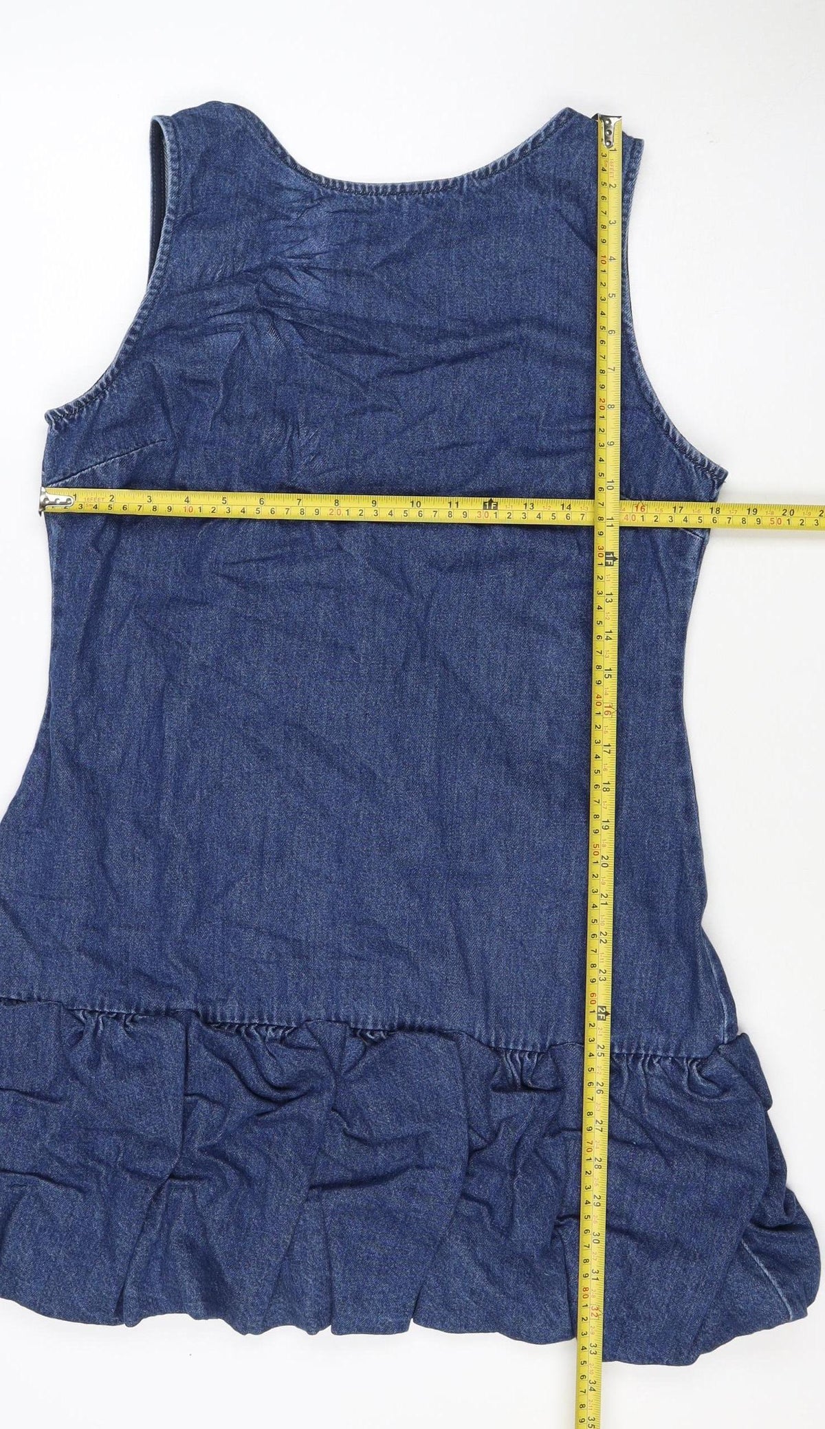 ASOS DESIGN Women Blue UK 16 Denim Bodycon Mini Ruffle Backless Dress