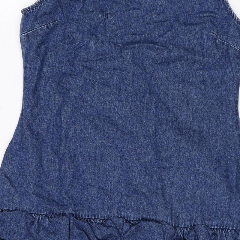 ASOS DESIGN Women Blue UK 16 Denim Bodycon Mini Ruffle Backless Dress