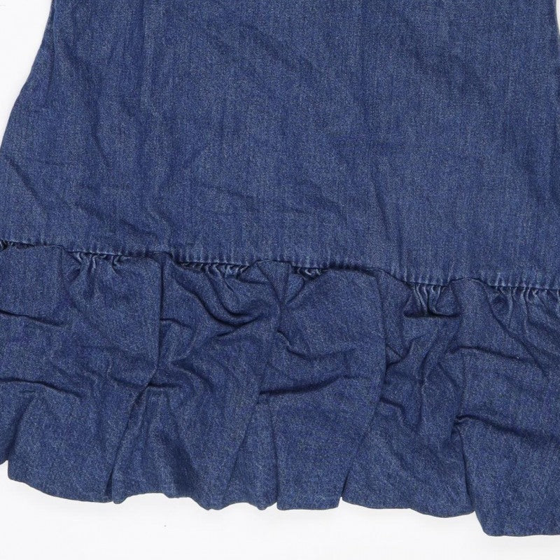 ASOS DESIGN Women Blue UK 16 Denim Bodycon Mini Ruffle Backless Dress