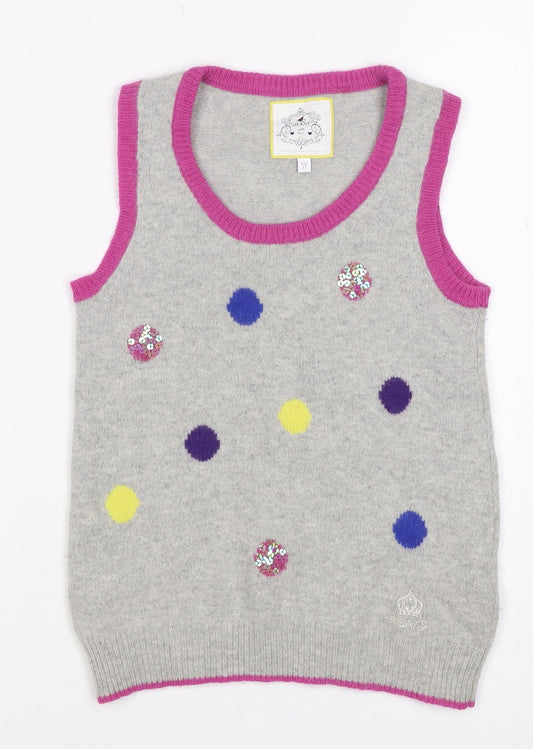 JJ Jeans Girls Grey Polka Dot Sequin Lambswool Angora Vest Age 11