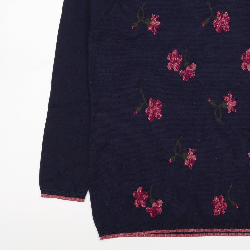 Isle Collection Women’s Blue Floral Glitter Knit Jumper UK 14 Pullover