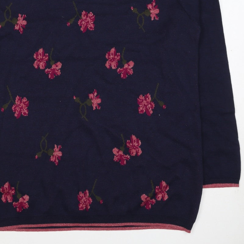 Isle Collection Women’s Blue Floral Glitter Knit Jumper UK 14 Pullover