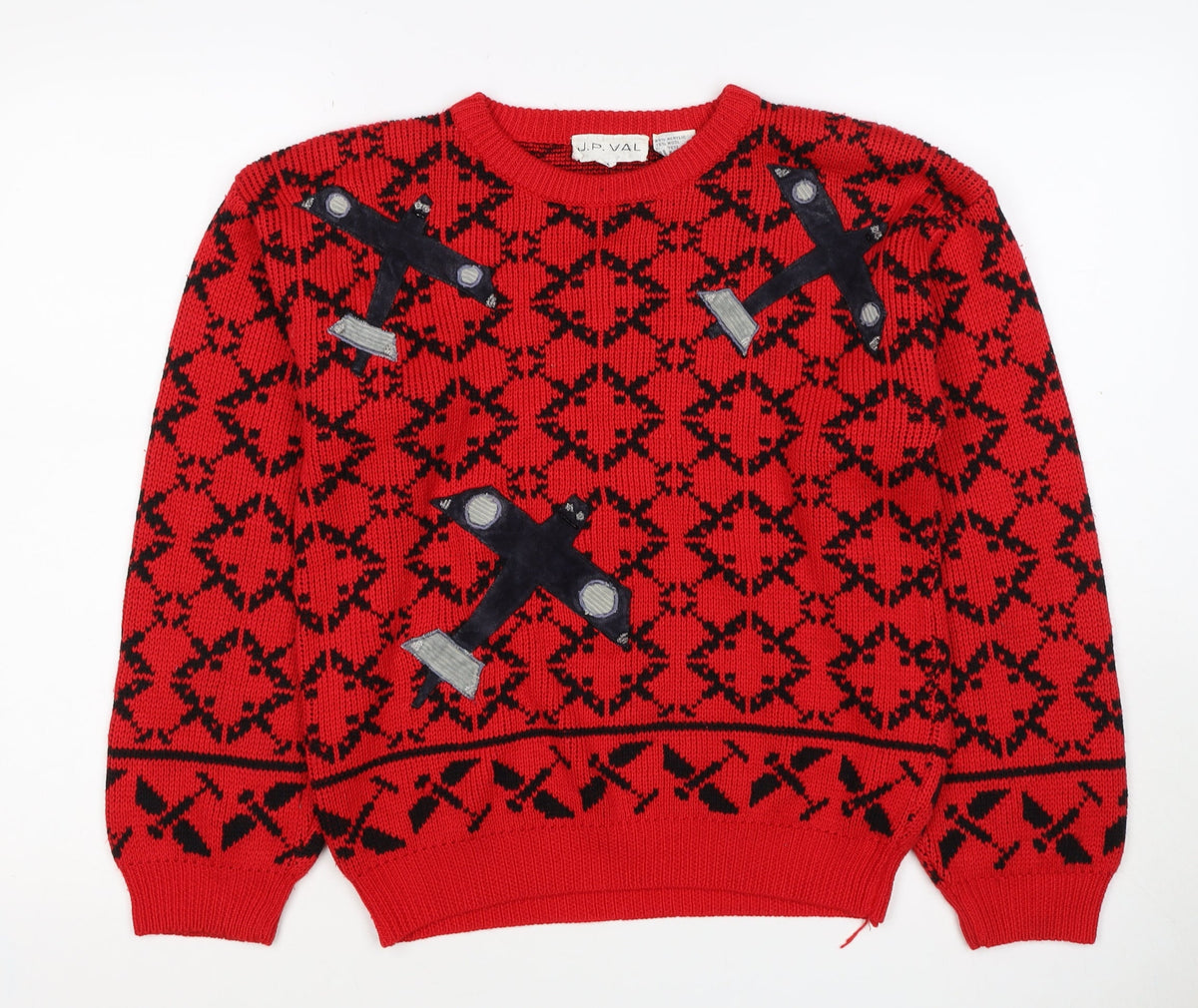J.P. Val Women’s Red M Fair Isle Ski Pullover Wool Blend Vintage Jumper