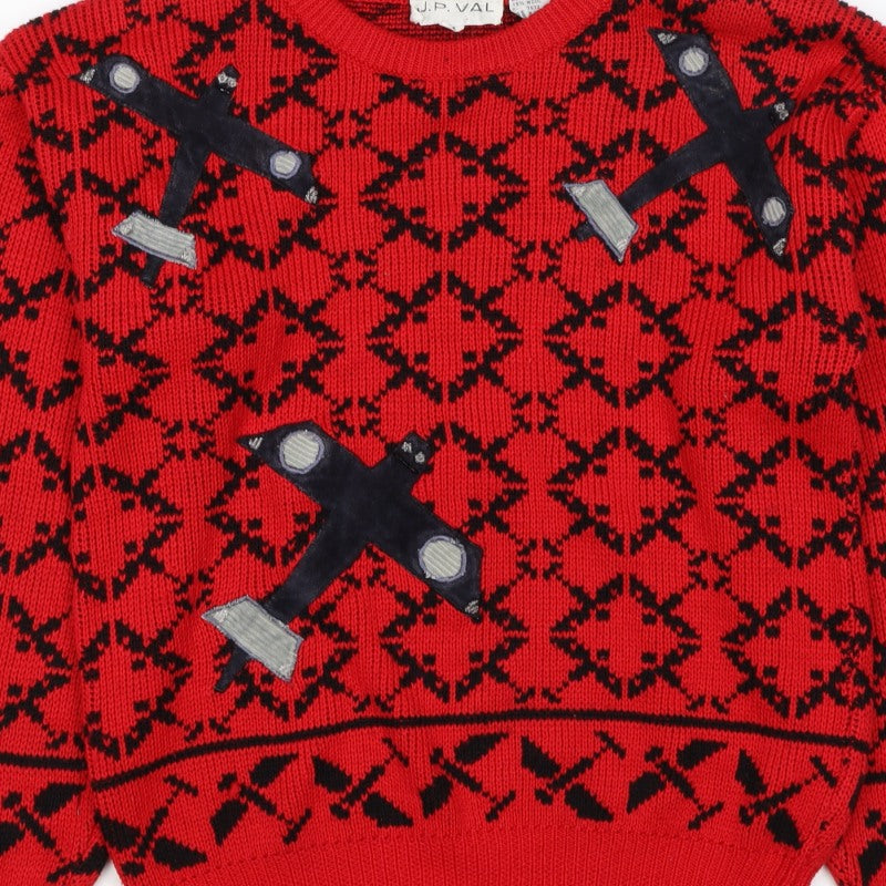 J.P. Val Women’s Red M Fair Isle Ski Pullover Wool Blend Vintage Jumper