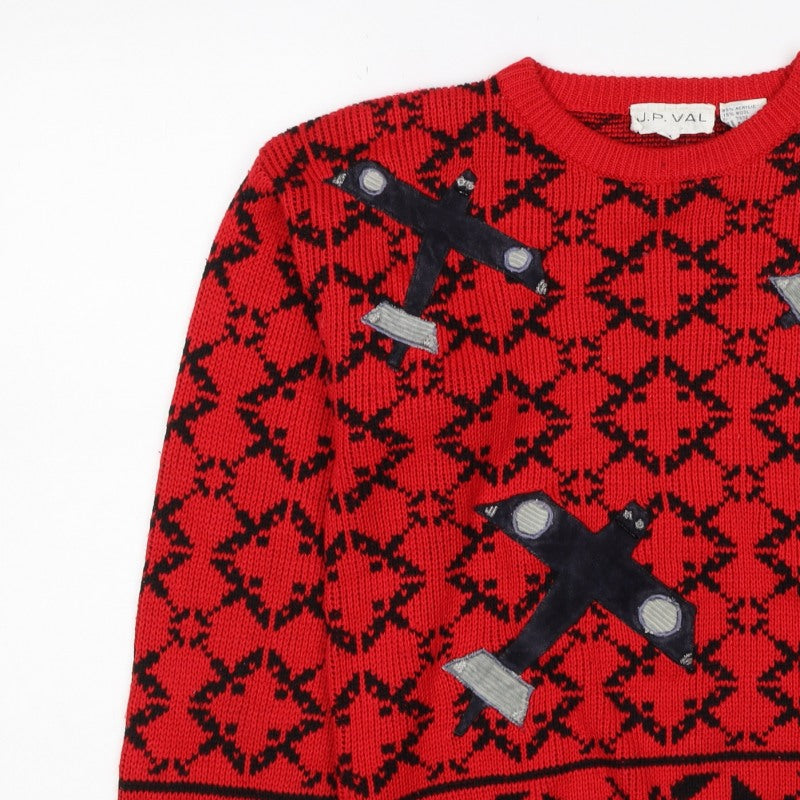 J.P. Val Women’s Red M Fair Isle Ski Pullover Wool Blend Vintage Jumper