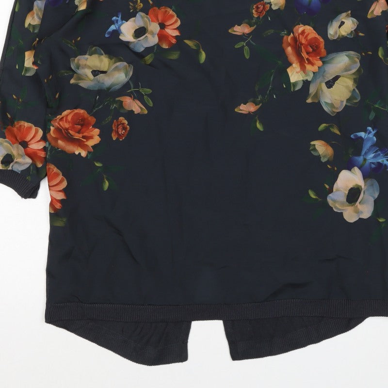 Oasis Women Black Size 8 Floral Back 3/4 Sleeve Knit Blouse