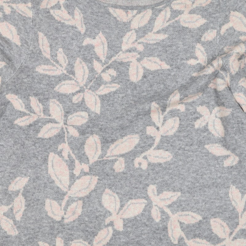 Bonmarché Women Grey Pink Floral Knit Jumper Size 16 Round Neck