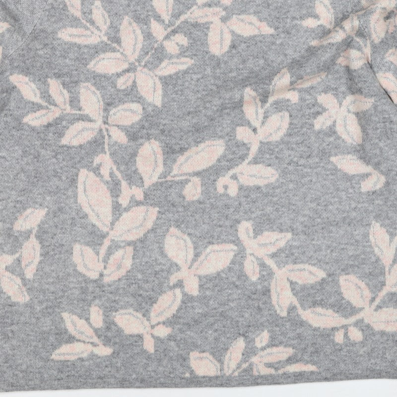 Bonmarché Women Grey Pink Floral Knit Jumper Size 16 Round Neck
