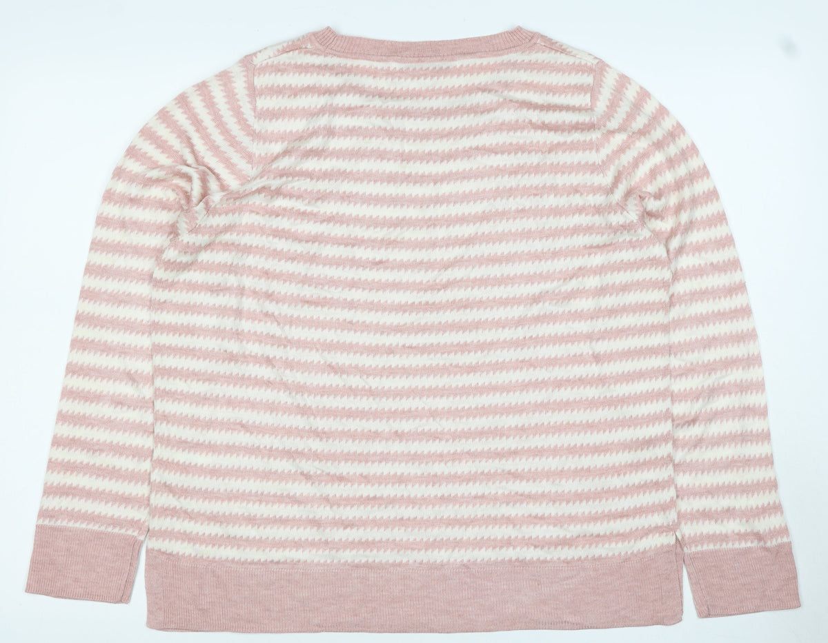 Next Women’s Pink Ivory Geometric Knit Crew Neck Jumper UK 16