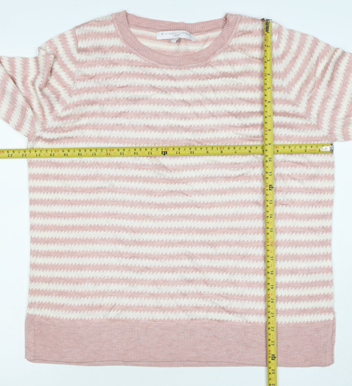 Next Women’s Pink Ivory Geometric Knit Crew Neck Jumper UK 16