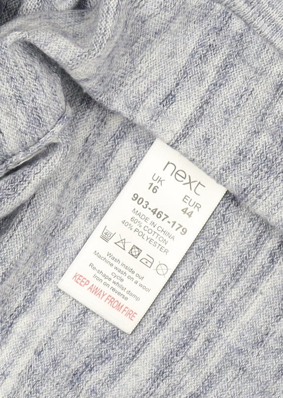Next Women Blue Marl Open Cardigan UK 16 Long Sleeve V-Neck Pockets