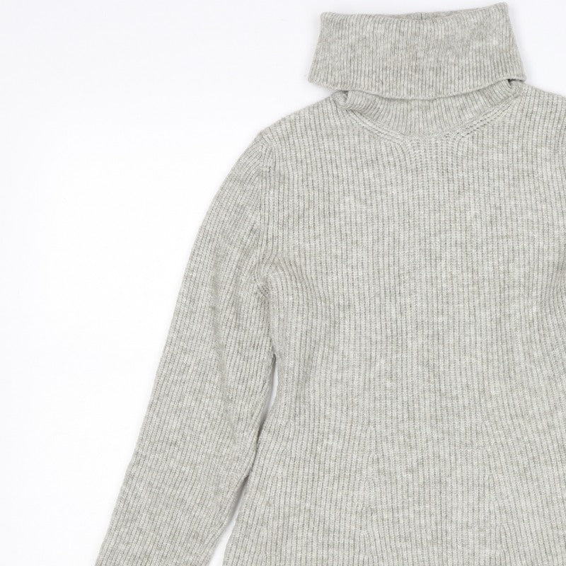 Zara Women Grey UK 12 Ribbed Roll Neck Long Sleeve Jumper