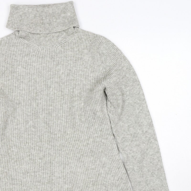 Zara Women Grey UK 12 Ribbed Roll Neck Long Sleeve Jumper