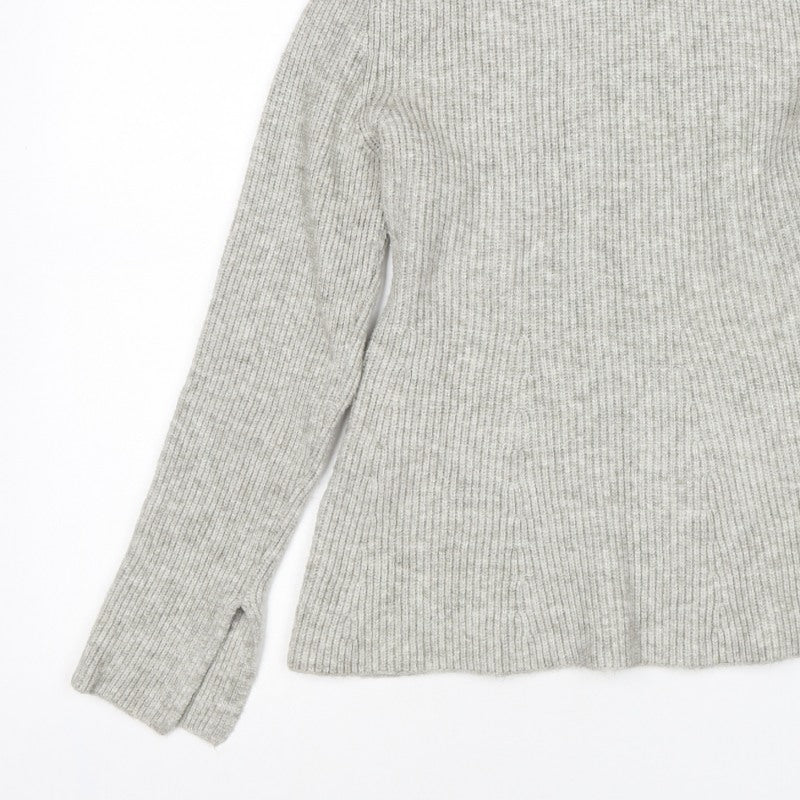 Zara Women Grey UK 12 Ribbed Roll Neck Long Sleeve Jumper