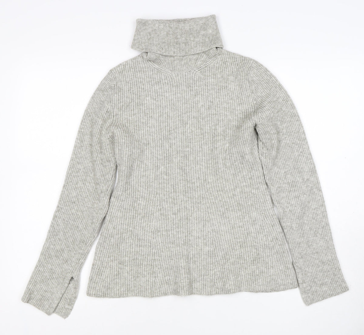Zara Women Grey UK 12 Ribbed Roll Neck Long Sleeve Jumper