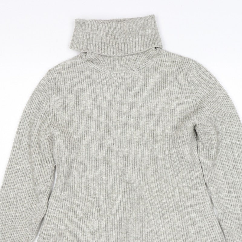 Zara Women Grey UK 12 Ribbed Roll Neck Long Sleeve Jumper