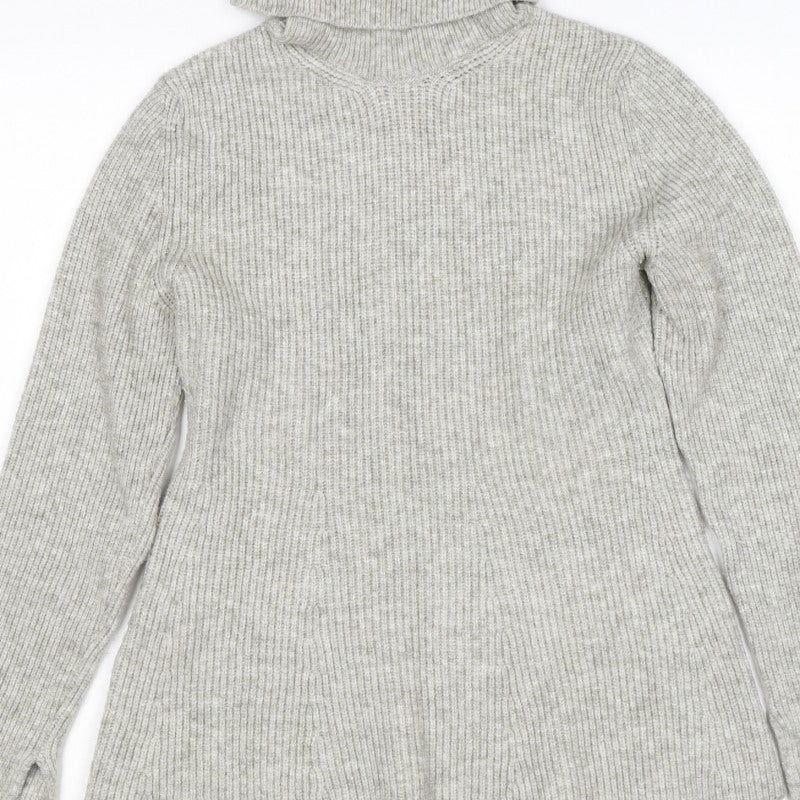 Zara Women Grey UK 12 Ribbed Roll Neck Long Sleeve Jumper