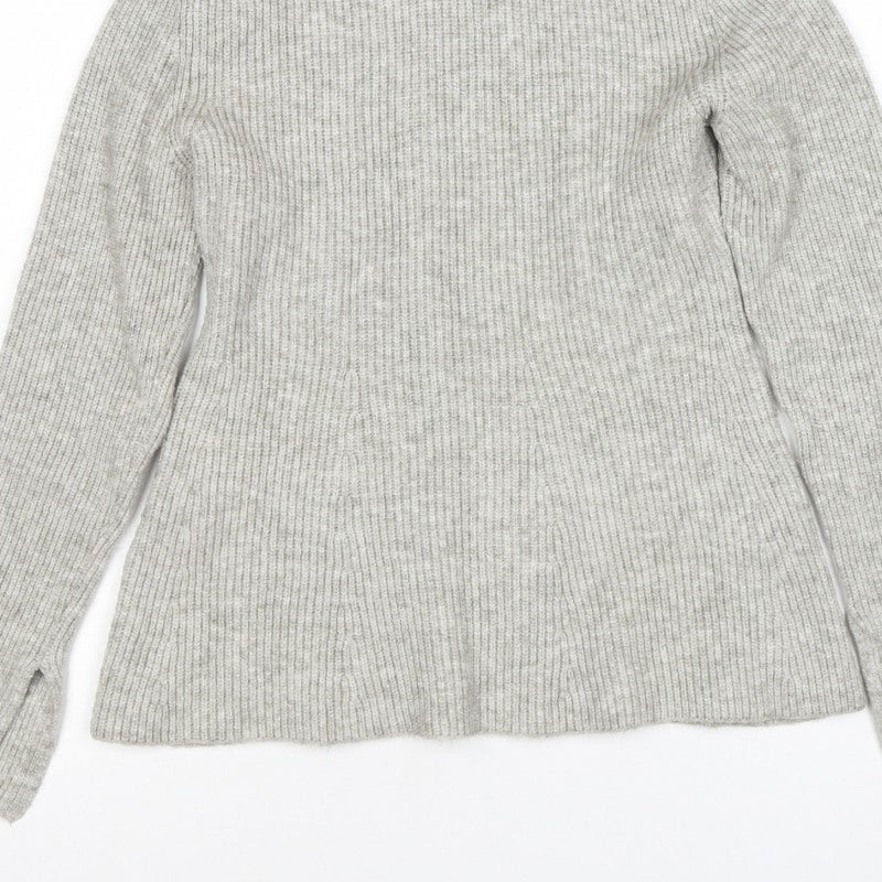 Zara Women Grey UK 12 Ribbed Roll Neck Long Sleeve Jumper