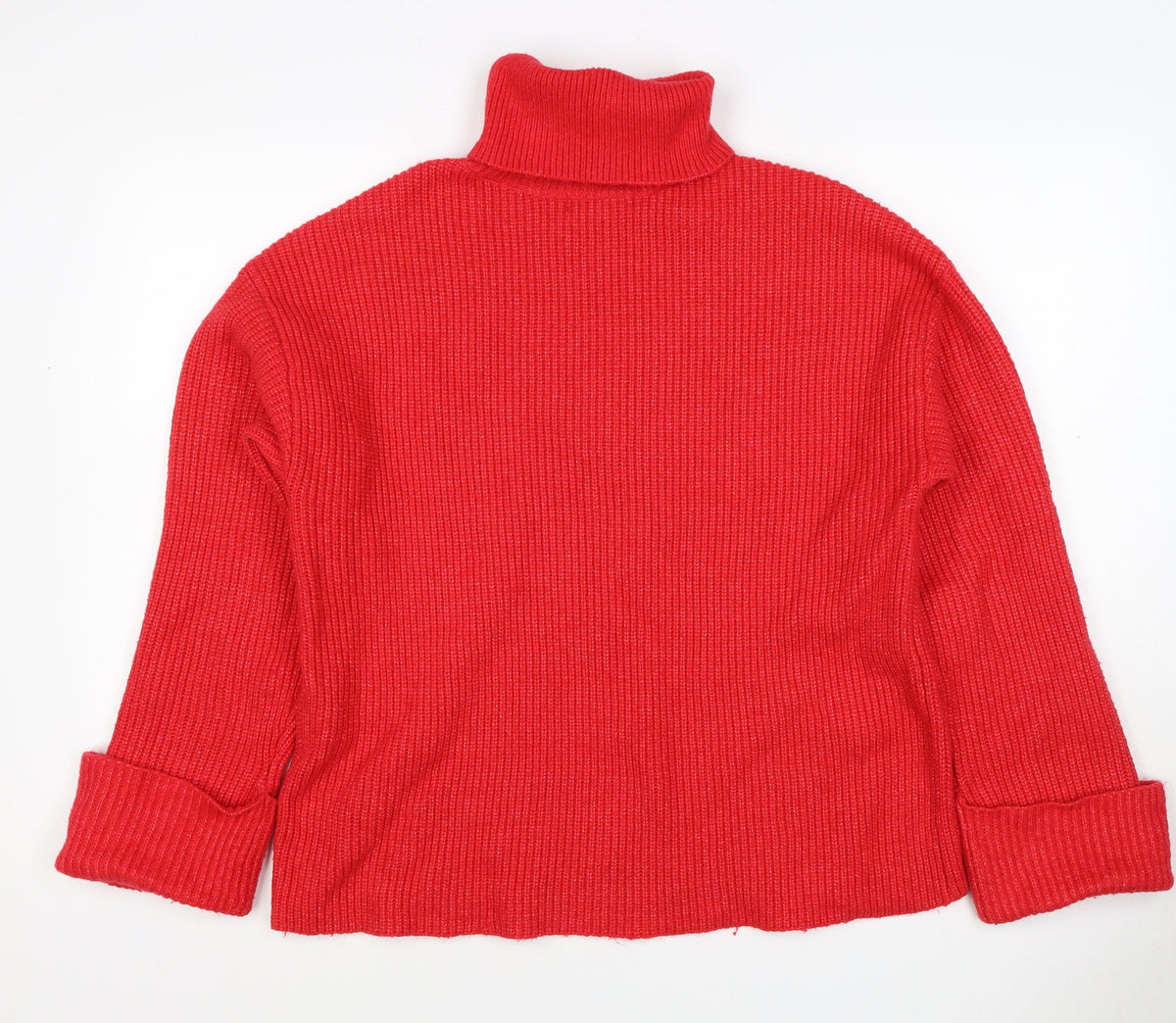 M&S Women Red Medium Roll Neck Cable Knit Pullover Jumper