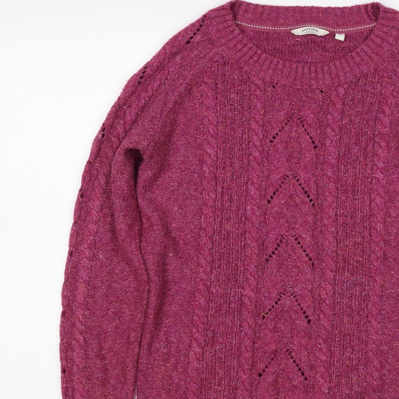 FatFace Women’s Pink Size 12 Cable-Knit Lambswool Crew Neck Jumper