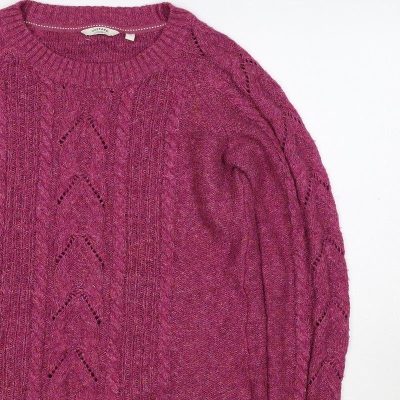 FatFace Women’s Pink Size 12 Cable-Knit Lambswool Crew Neck Jumper