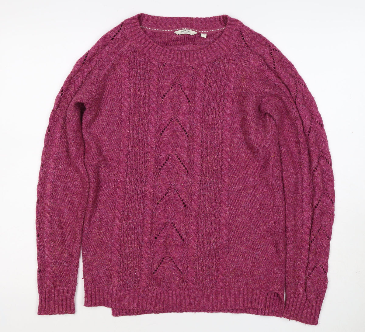 FatFace Women’s Pink Size 12 Cable-Knit Lambswool Crew Neck Jumper