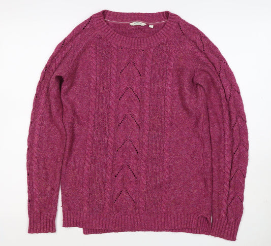 FatFace Women’s Pink Size 12 Cable-Knit Lambswool Crew Neck Jumper