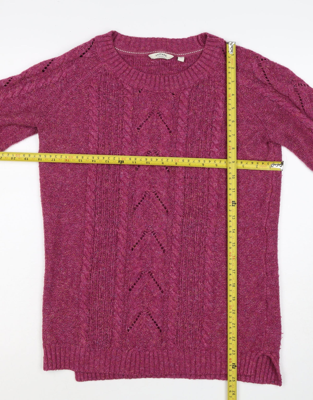 FatFace Women’s Pink Size 12 Cable-Knit Lambswool Crew Neck Jumper