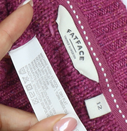 FatFace Women’s Pink Size 12 Cable-Knit Lambswool Crew Neck Jumper