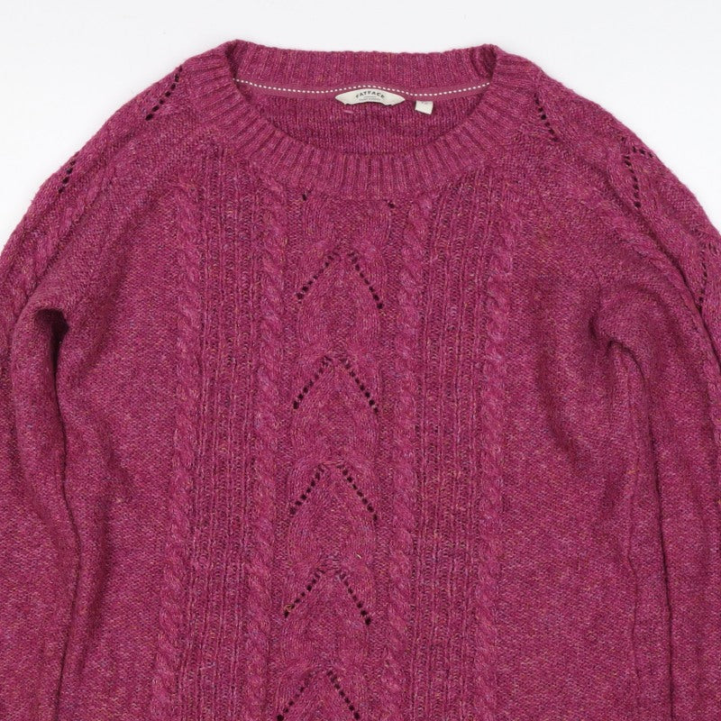 FatFace Women’s Pink Size 12 Cable-Knit Lambswool Crew Neck Jumper