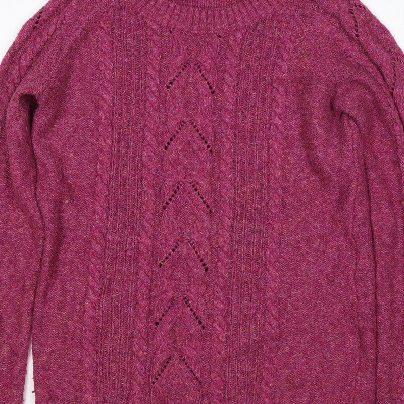FatFace Women’s Pink Size 12 Cable-Knit Lambswool Crew Neck Jumper