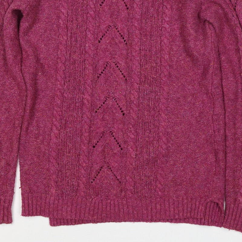 FatFace Women’s Pink Size 12 Cable-Knit Lambswool Crew Neck Jumper