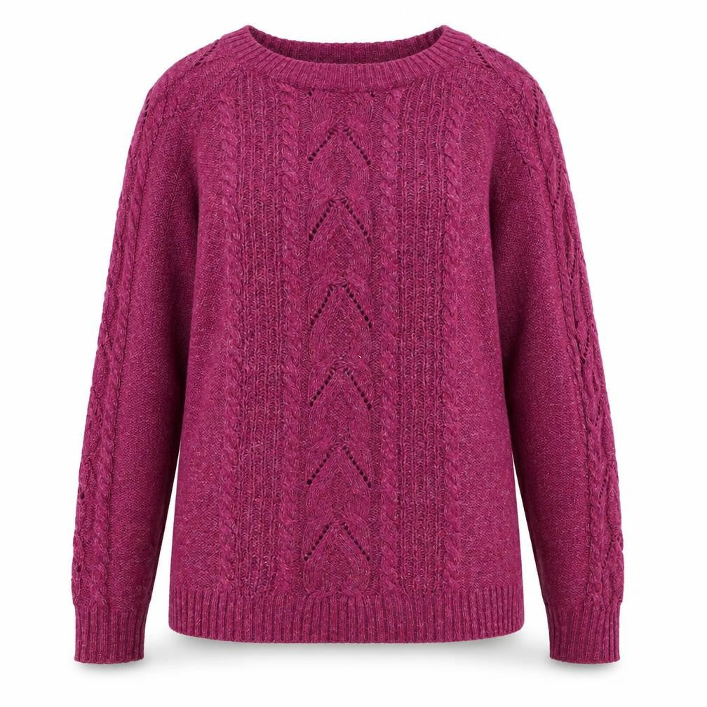 FatFace Women’s Pink Size 12 Cable-Knit Lambswool Crew Neck Jumper