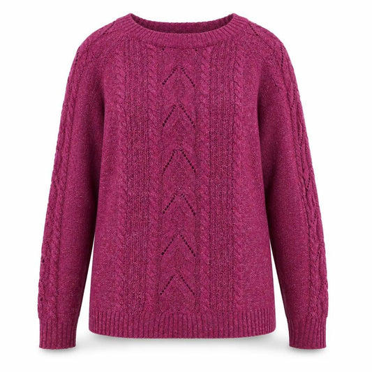 FatFace Women’s Pink Size 12 Cable-Knit Lambswool Crew Neck Jumper