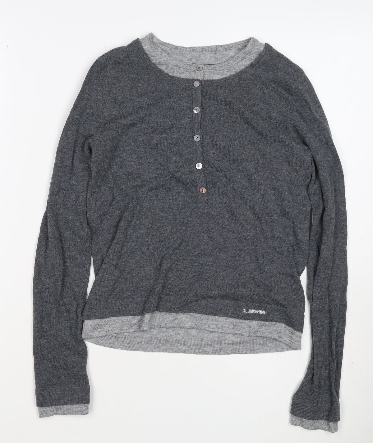 Urban Revivo Women's Grey XS Layered Button Knit Cardigan Long Sleeve