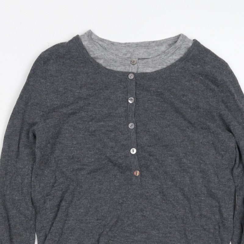 Urban Revivo Women's Grey XS Layered Button Knit Cardigan Long Sleeve