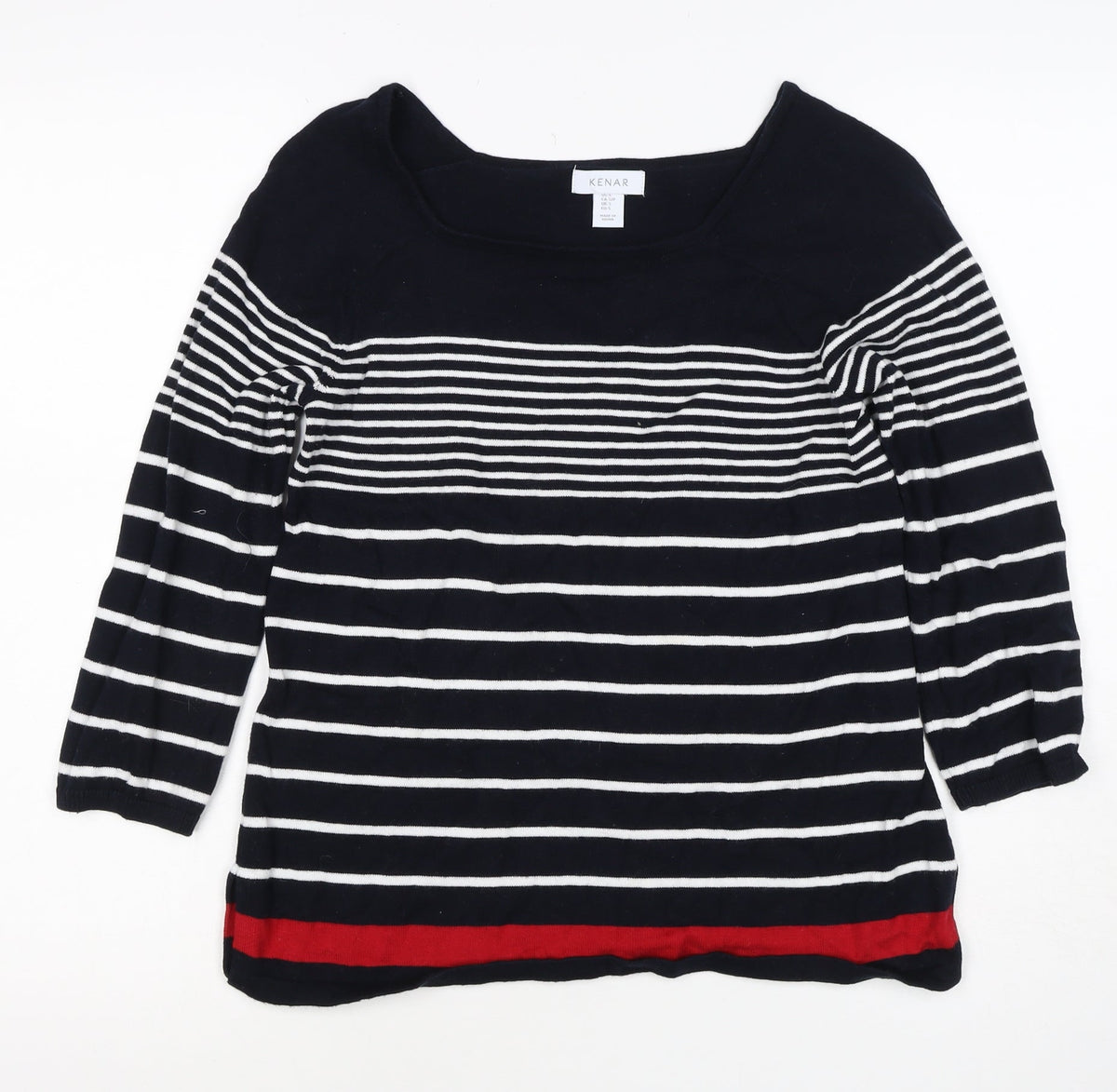 Kenar Women’s Black White Stripe Cotton Boat Neck Jumper Size S