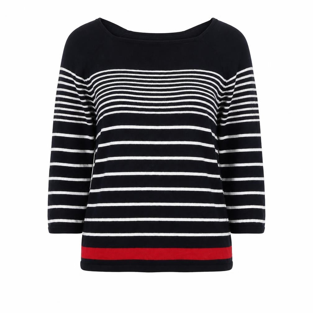 Kenar Women’s Black White Stripe Cotton Boat Neck Jumper Size S