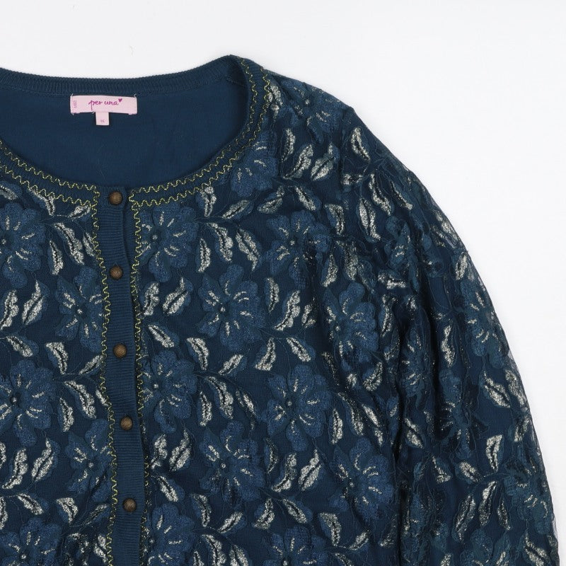 Marks & Spencer Per Una Women Blue Floral Lace Cardigan Size 16