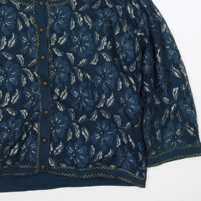 Marks & Spencer Per Una Women Blue Floral Lace Cardigan Size 16