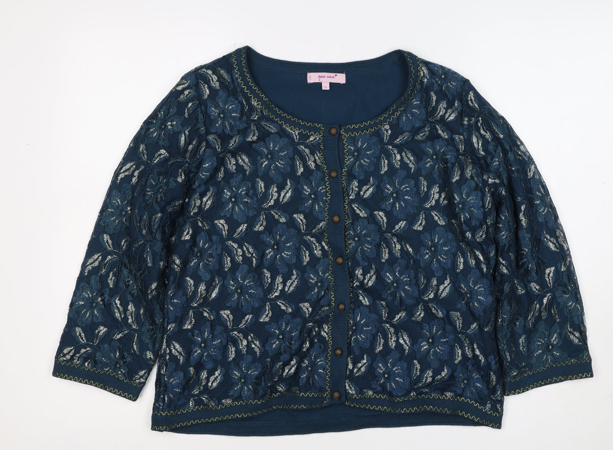Marks & Spencer Per Una Women Blue Floral Lace Cardigan Size 16