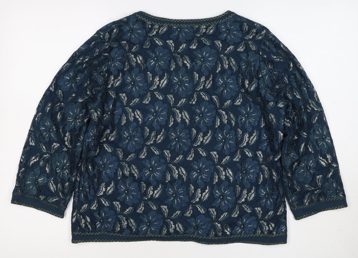 Marks & Spencer Per Una Women Blue Floral Lace Cardigan Size 16