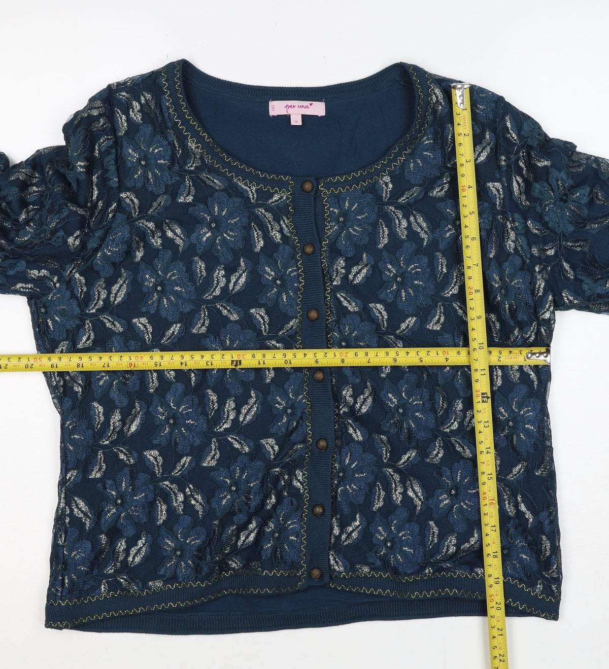 Marks & Spencer Per Una Women Blue Floral Lace Cardigan Size 16