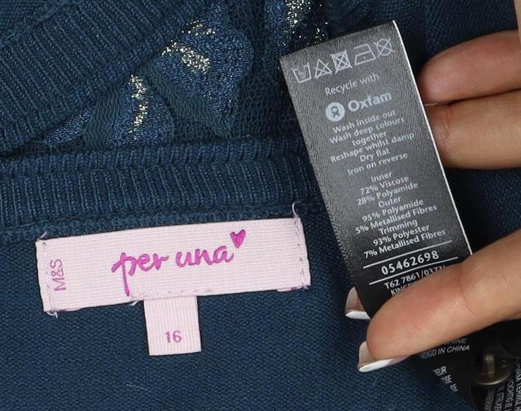 Marks & Spencer Per Una Women Blue Floral Lace Cardigan Size 16